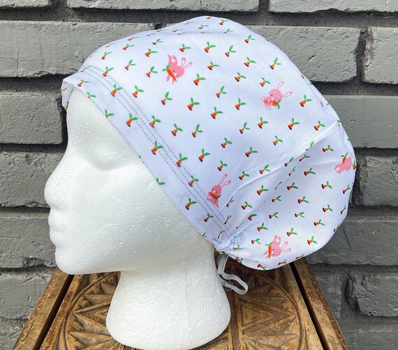 Easter Scrub Cap, Bunny, Rabbit Scrub Hat, Surgical Scrub Cap, Scrub Cap for Woman, Scrub Hats, Euro Scrub Cap for Woman with Toggle,