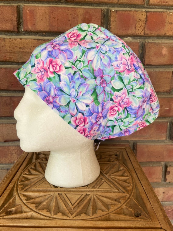 Flower Scrub Cap, Succulent, Surgical Scrub Cap, Scrub Caps for Women, Scrub Hats, Euro Pixie Toggle Hat