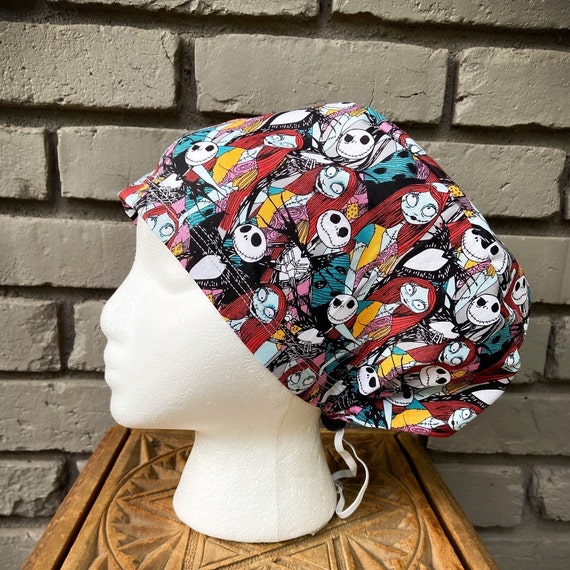 Nightmare Scrub Cap, Surgical Scrub Cap, Scrub Caps for Women, Scrub Hats, Euro Scrub Cap, Scrub Cap with Buttons, Scrub Hat with Toggle