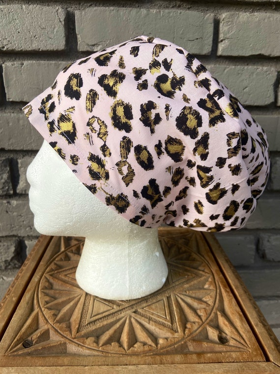 Pink and Gold Cheetah Print, Surgical Scrub Cap, Scrub Caps for Women, Scrub Hats, Euro Pixie Toggle Hat