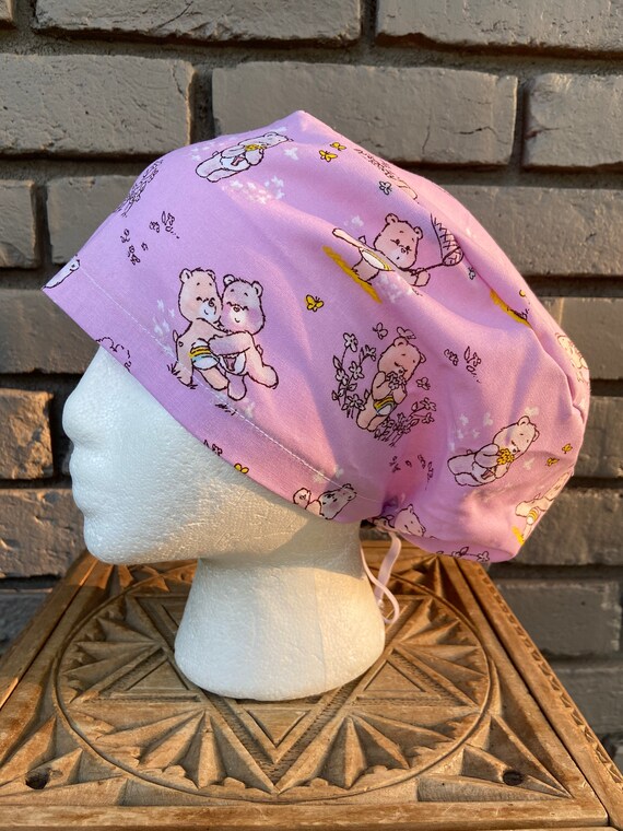 Share Bear and Cheer Care Bears Print - Surgical Scrub Cap -Handmade- Euro Pixie Toggle Scrub Hat