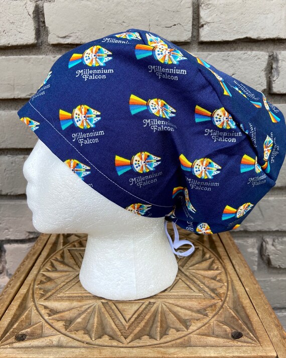 Star Wars Retro Millennium Falcon - Surgical Scrub Cap -Handmade- Euro Pixie Toggle