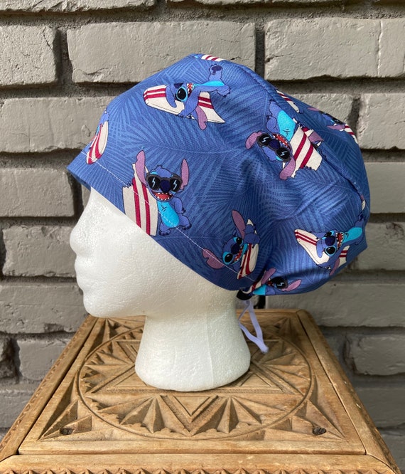 Disney’s Surfs up Stitch Print - Surgical Scrub Cap -Handmade- Euro Pixie Toggle Hat