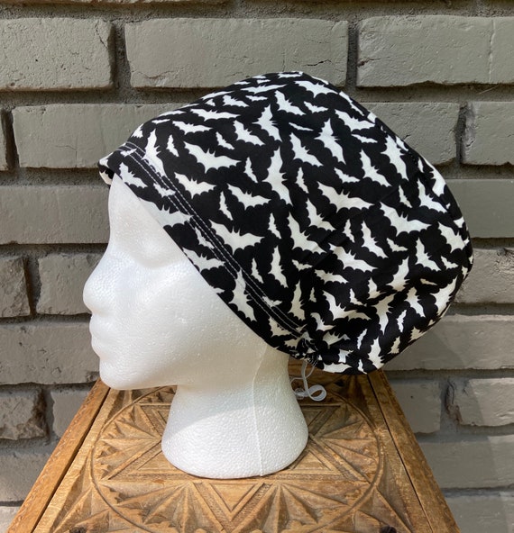 Halloween Scrub Cap, Bat Scrub Cap, Scrub Caps for Women, Scrub Hats, Euro Scrub Cap, Scrub Cap with Buttons, Scrub Hat with Toggle