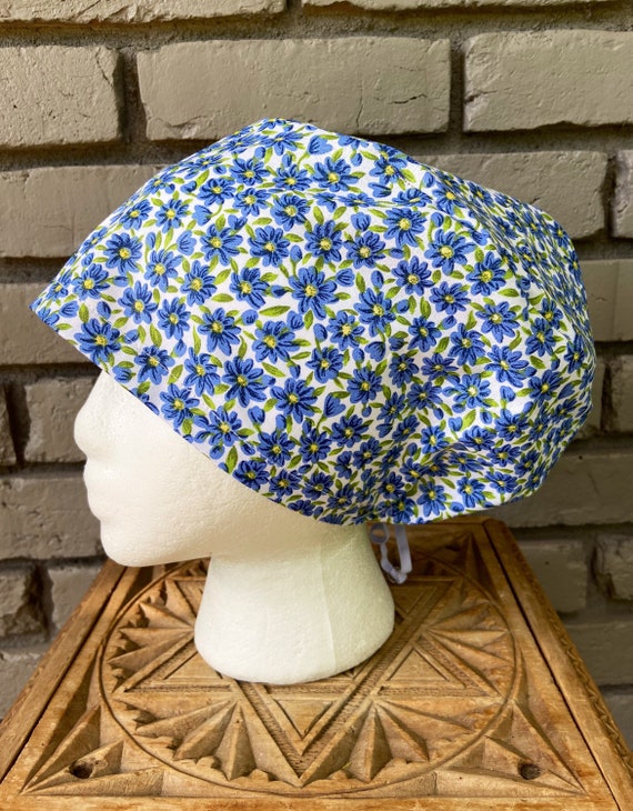 Floral Scrub Cap, Blue, Flower, Daisy, Surgical Scrub Cap, Scrub Caps for Women, Scrub Hats, Euro Pixie Toggle Hat