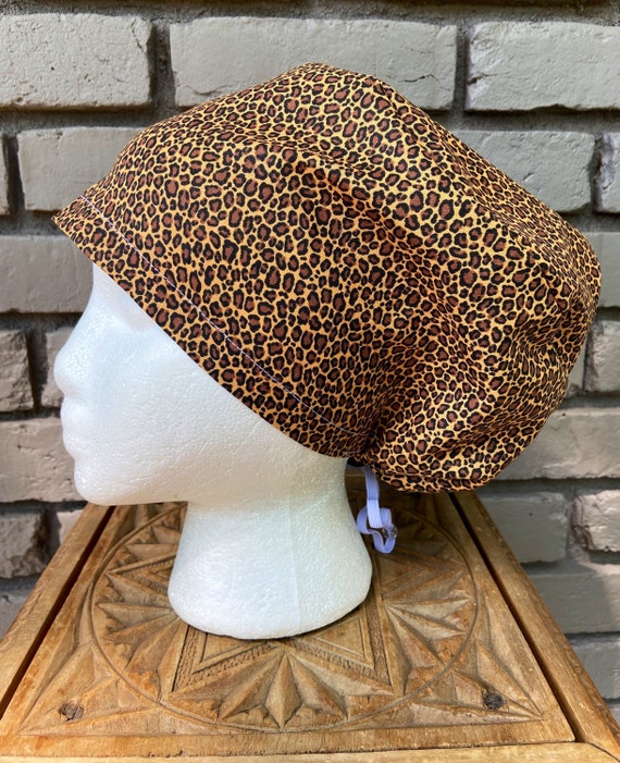 Cheetah Leopard Print - Surgical Scrub Cap -Handmade- Euro Pixie Toggle Scrub Hat