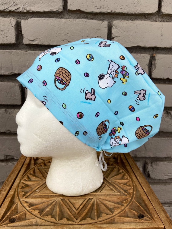 Peanuts Scrub Cap, Snoopy, Charlie Brown, Easter, Surgical Scrub Cap, Scrub Caps for Women, Scrub Hats, Euro Pixie Toggle Hat
