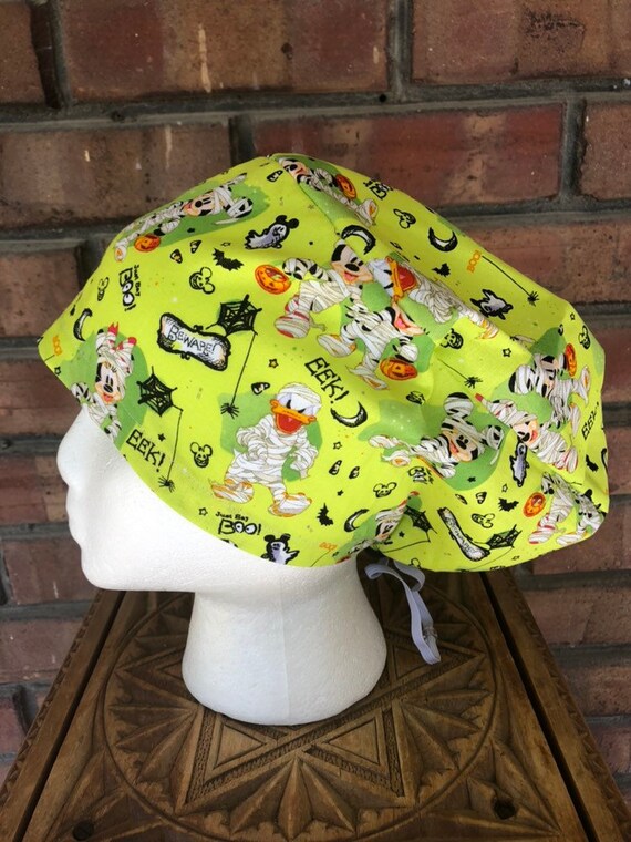 Mickey and Minnie Zombie Print- Surgical Scrub Cap -Handmade- Euro Toggle Hat