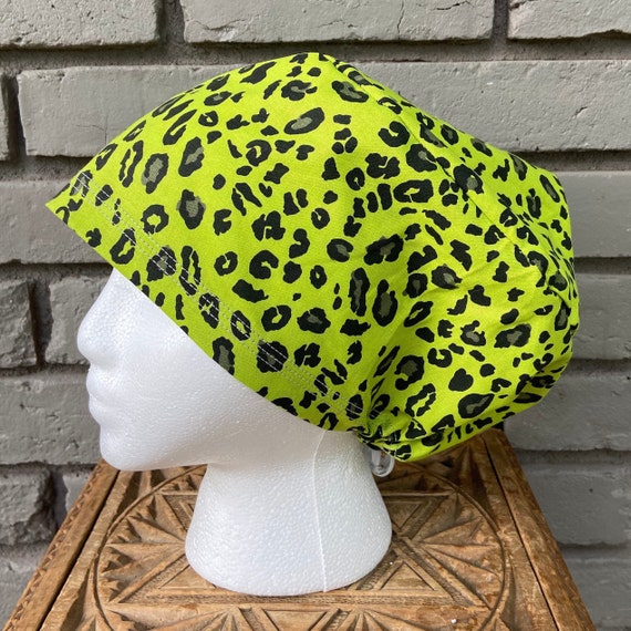 Cheetah Print Scrub Cap, Surgical Scrub Cap, Scrub Caps for Women, Scrub Hats, Euro Scrub Cap, Scrub Cap with Buttons, Scrub Hat with Toggle