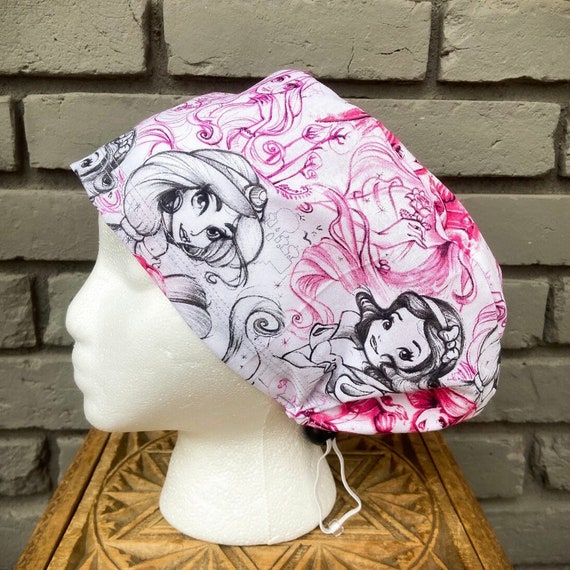 Princess Scrub Cap, Surgical Scrub Cap, Scrub Caps for Women, Scrub Hats, Euro Scrub Cap, Scrub Cap with Buttons, Scrub Hat with Toggle