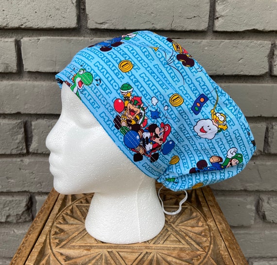 Mario Scrub Cap, Surgical Scrub Cap, Scrub Caps for Women, Scrub Hats, Euro Scrub Cap, Scrub Cap with Buttons, Scrub Hat with Toggle