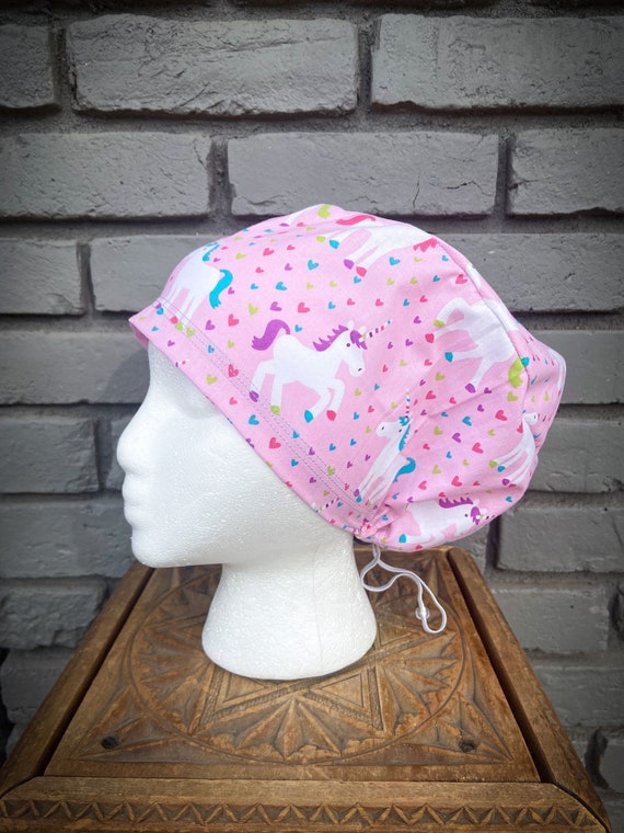 Unicorn Scrub Cap, Heart, Surgical Scrub Cap, Scrub Caps for Women, Scrub Hats, Euro Pixie Toggle Hat