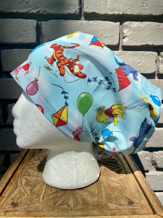 Winnie the Pooh, Tiger, Eeyore, Piglet Print - Surgical Scrub Cap -Handmade- Euro Pixie Toggle Scrub Hat