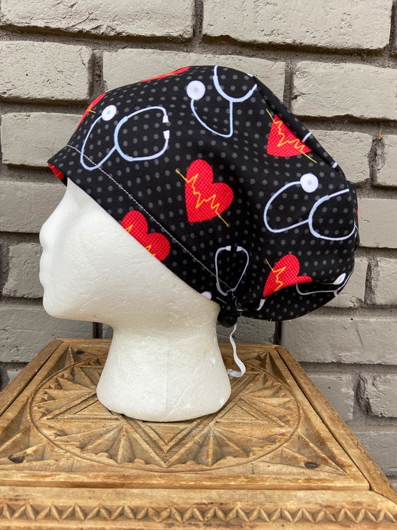 Heartbeat Scrub Cap, Stethoscope, Surgical Scrub Cap, Scrub Caps for Women, Scrub Hats, Euro Pixie Toggle Hat