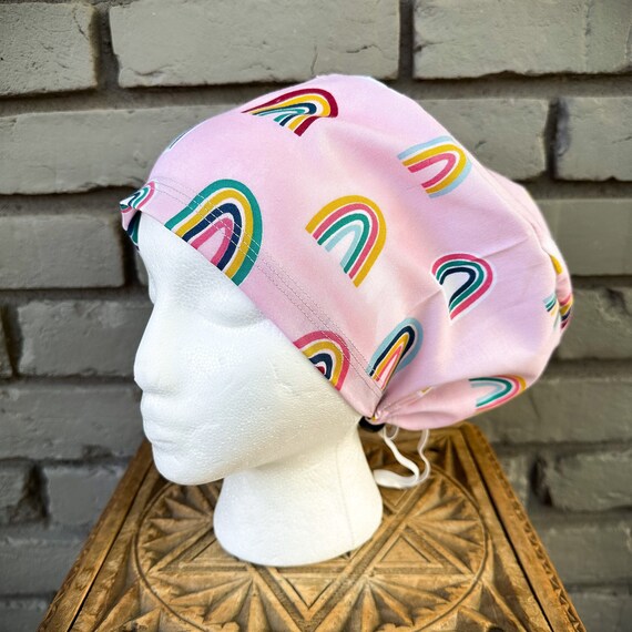 Rainbow Scrub Cap, Heart Scrub Hat, Surgical Scrub Cap, Scrub Caps for Women, Scrub Hats, Euro Scrub Cap, Scrub Cap, Scrub Hat with Toggle