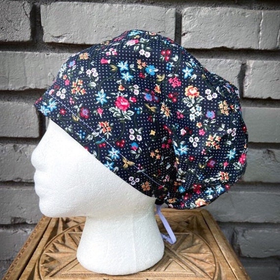 Floral Scrub Caps, Polka Dot, Surgical Scrub Cap, Scrub Cap for Woman, Scrub Hats, Euro Scrub Cap for Woman with Toggle