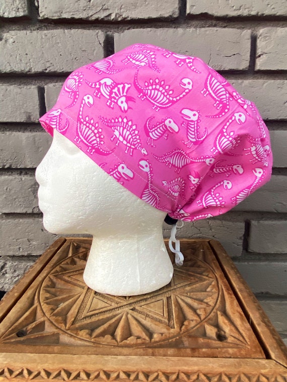 Dinosaur Scrub Cap, Dinosaur, Bones, Surgical Scrub Cap, Scrub Caps for Women, Scrub Hats, Euro Pixie Toggle Hat