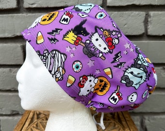 Kitty Scrub Cap, Cat Scrub Cap, Halloween Scrub Cap, Surgical Scrub Cap, Scrub Caps for Women, Euro Scrub Hat, Adjustable Scrub Cap