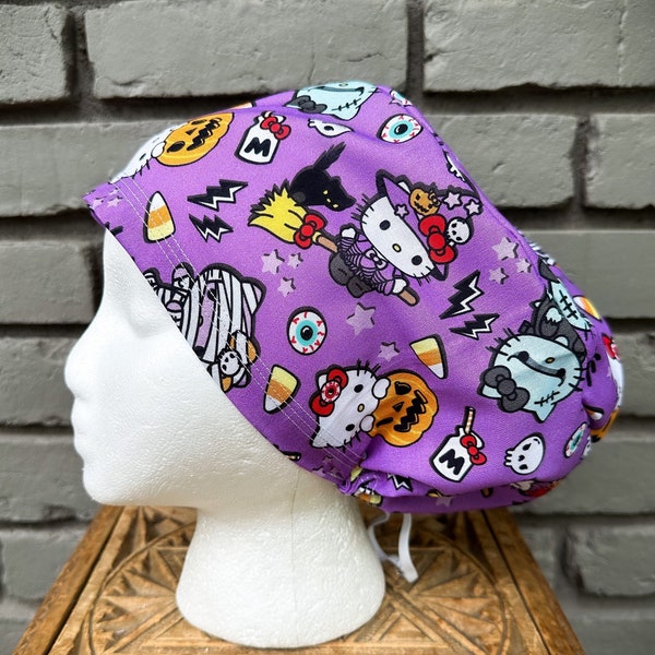 Kitty Scrub Cap, Cat Scrub Cap, Halloween Scrub Cap, Surgical Scrub Cap, Scrub Caps for Women, Euro Scrub Hat, Adjustable Scrub Cap