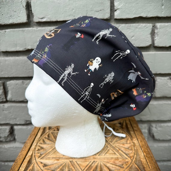 Halloween Scrub Cap, Dracula Scrub Cap, Scrub Caps for Women, Scrub Hats, Euro Scrub Cap, Scrub Cap with Buttons, Scrub Hat with Toggle