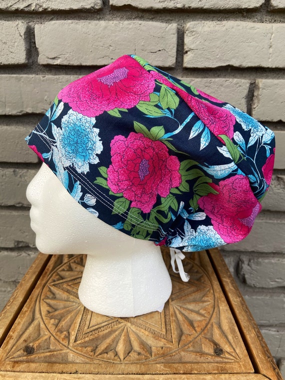 Floral Scrub Caps, Peony, Surgical Scrub Cap, Scrub Cap for Woman, Scrub Hats, Euro Scrub Cap for Woman with Toggle
