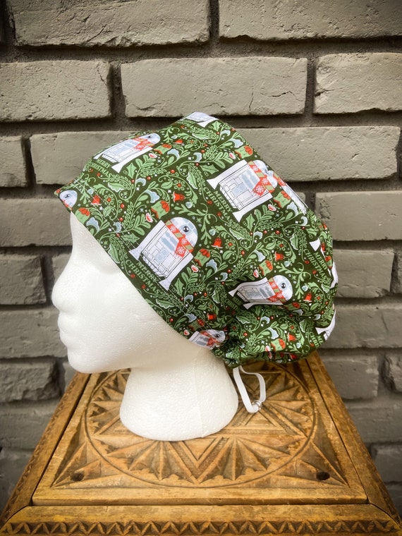 Christmas Scrub Cap, Surgical Scrub Cap, Scrub Caps for Women, Scrub Hats, Euro Scrub Cap, Scrub Cap with Buttons, Scrub Hat with Toggle