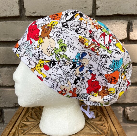 Looney Scrub Cap, Surgical Scrub Cap, Scrub Caps for Women, Scrub Hats, Euro Scrub Cap, Scrub Cap with Buttons, Scrub Hat with Toggle