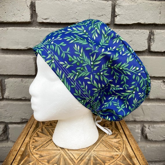 Floral Scrub Cap, Olive Branch, Scrub Cap, Scrub Caps for Women, Scrub Hats, Euro Scrub Cap, Scrub Cap with Buttons, Scrub Hat with Toggle