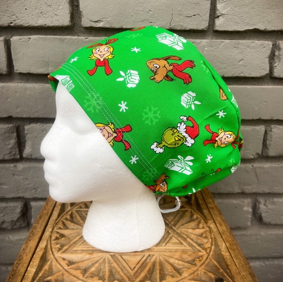 Christmas Scrub Cap, Surgical Scrub Cap, Scrub Caps for Women, Scrub Hats, Euro Scrub Cap, Scrub Cap with Buttons, Scrub Hat with Toggle