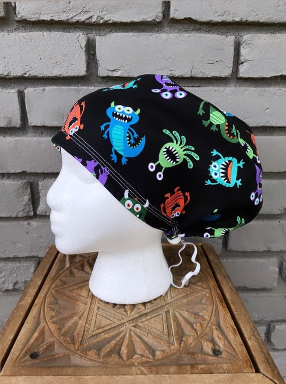 Monster Scrub Cap, Surgical Scrub Cap, Scrub Cap for Woman, Scrub Hats, Euro Scrub Cap for Woman with Toggle