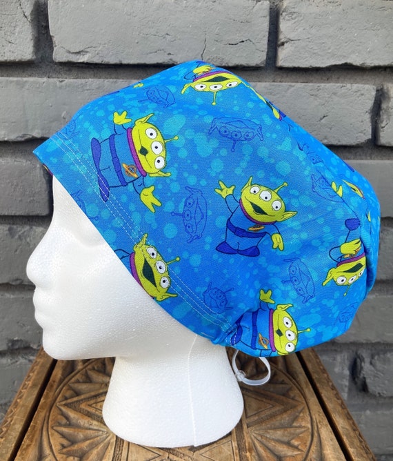 Alien Scrub Cap,Surgical Scrub Cap, Scrub Caps for Women, Scrub Hats, Euro Scrub Cap, Scrub Cap with Buttons, Scrub Hat with Toggle