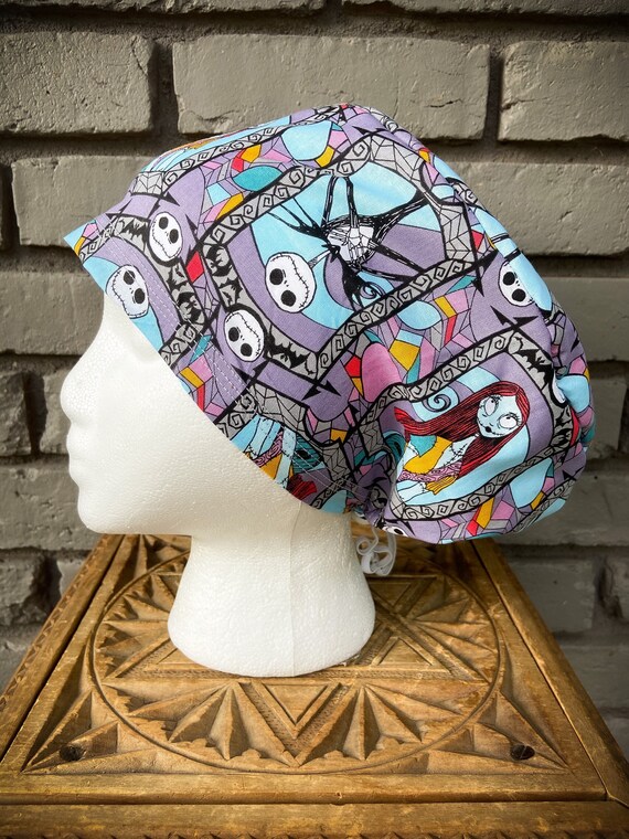 Nightmare Scrub Cap, Surgical Scrub Cap, Scrub Cap for Woman, Scrub Hats, Euro Scrub Cap for Woman with Toggle, Nightmare Before Christmas