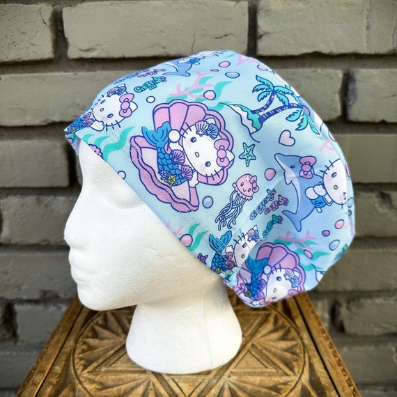 Kitty Scrub Cap, Cat Scrub Cap, Kitty Fabric, Surgical Scrub Cap, Scrub Caps for Women, Scrub Hats, Euro Scrub Hat, Adjustable Scrub Cap