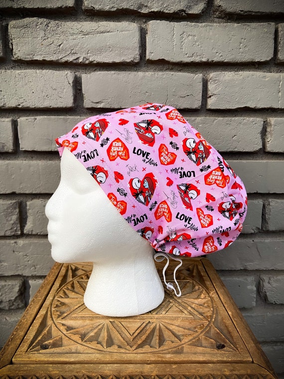 Nightmare Before Christmas Scrub Cap, Surgical Scrub Cap, Scrub Cap for Woman, Scrub Hats, Euro Scrub Cap for Woman with Toggle, Halloween