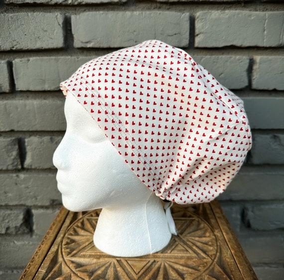 Valentines Scrub Cap, Heart Scrub Hat, Surgical Scrub Cap, Scrub Cap for Woman, Scrub Hats, Euro Scrub Cap for Woman with Toggle,