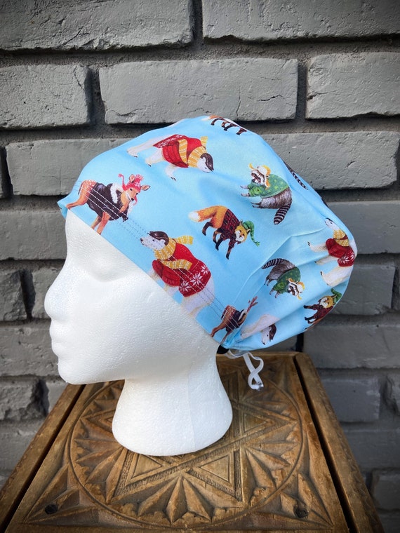 Winter Scrub Cap, Polar Bear, Raccoon, Fox, Deer, Surgical Scrub Cap, Scrub Caps for Women, Scrub Hats, Euro Pixie Toggle Hat