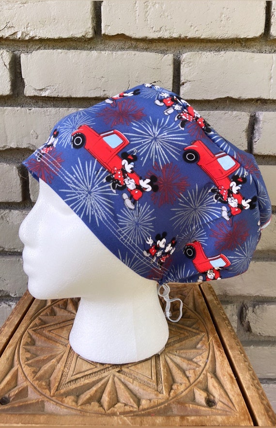 Fireworks Scrub Cap, Surgical Scrub Cap, Scrub Caps for Women, Scrub Hats, Euro Scrub Cap, Scrub Cap with Buttons, Scrub Hat with Toggle