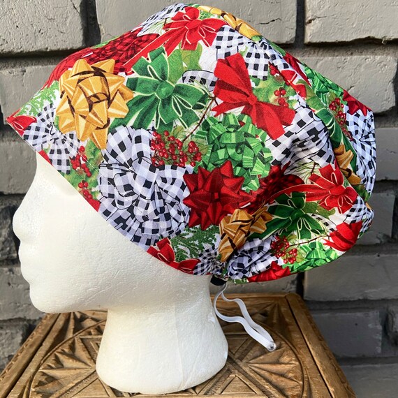 Bow Scrub Cap, Surgical Scrub Cap, Scrub Cap for Woman, Scrub Hats, Euro Scrub Cap for Woman with Toggle, Bows