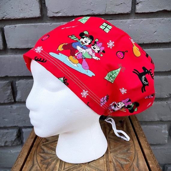 Mouse Scrub Cap, Surgical Scrub Cap, Scrub Caps for Women, Scrub Hats, Euro Scrub Cap, Scrub Cap with Buttons, Scrub Hat with Toggle