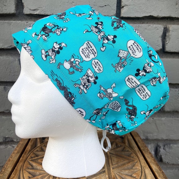 Mouse Scrub Hat, Surgical Scrub Cap, Scrub Caps for Women, Scrub Hats, Euro Scrub Cap, Scrub Cap with Buttons, Scrub Hat with Toggle