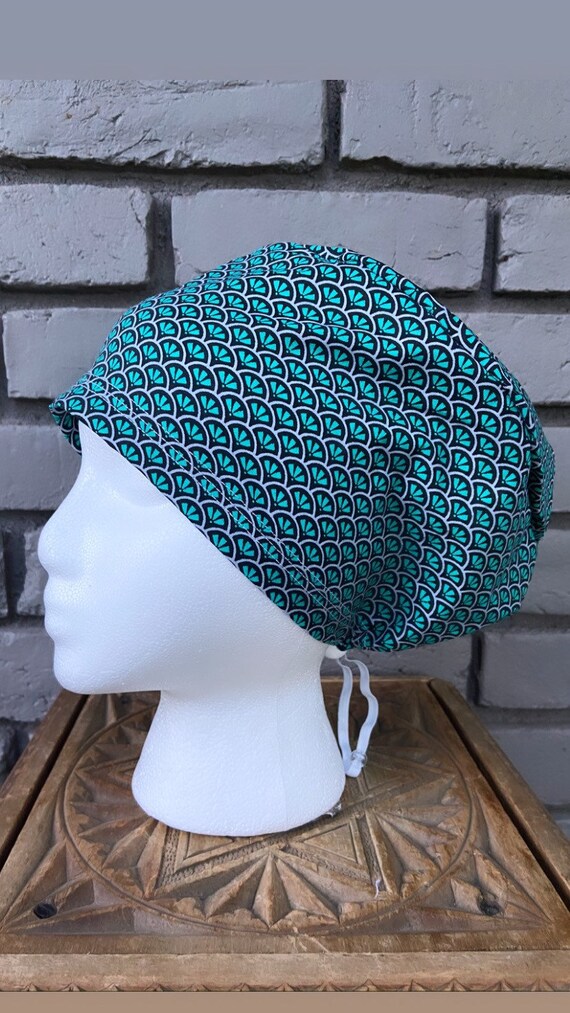 Teal Scrub Cap, Surgical Scrub Cap, Scrub Cap for Woman, Scrub Hats, Euro Scrub Cap for Woman with Toggle, Scallop