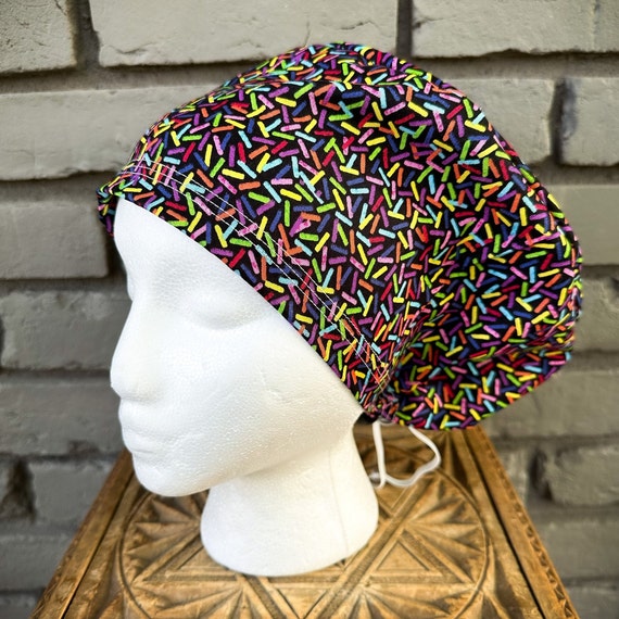 Rainbow Sprinkles Scrub Cap, Surgical Scrub Cap, Scrub Caps for Women, Scrub Hats, Euro Scrub Cap, Scrub Hat, Scrub Hat with Toggle