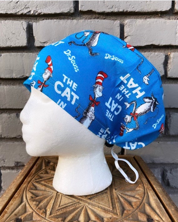 Dr Seuss Scrub Cap, Surgical Scrub Cap, Scrub Cap for Woman, Scrub Hats, Euro Scrub Cap for Woman with Toggle, Cat in the Hat
