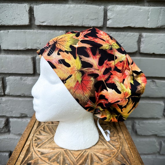 Fall Scrub Cap, Autumn Scrub Cap, Scrub Caps for Women, Scrub Hats, Euro Scrub Cap, Scrub Cap with Buttons, Scrub Hat with Toggle