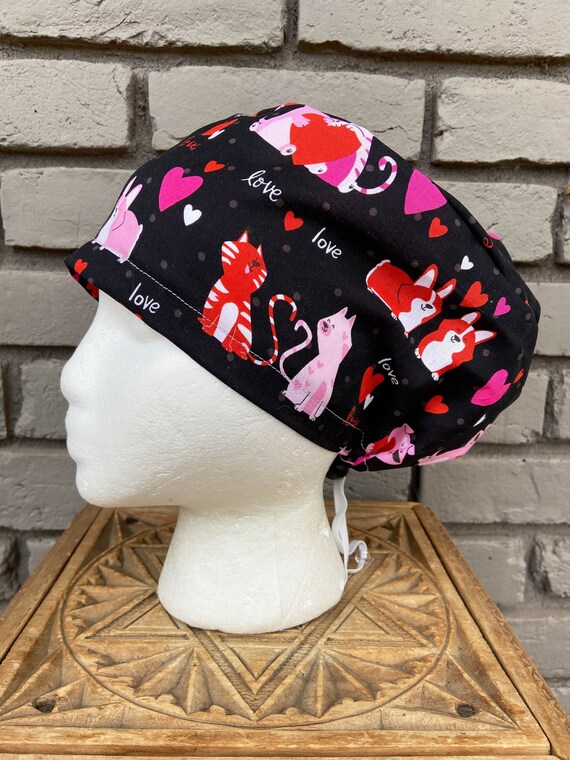 Corgi Scrub Cap, Cat, Valentines, Surgical Scrub Cap, Scrub Caps for Women, Scrub Hats, Euro Pixie Toggle Hat