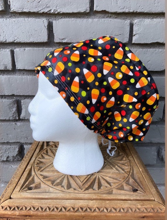 Halloween Scrub Cap, Candy Corn, Surgical Scrub Cap, Scrub Caps for Women, Scrub Hats, Euro Pixie Toggle Hat