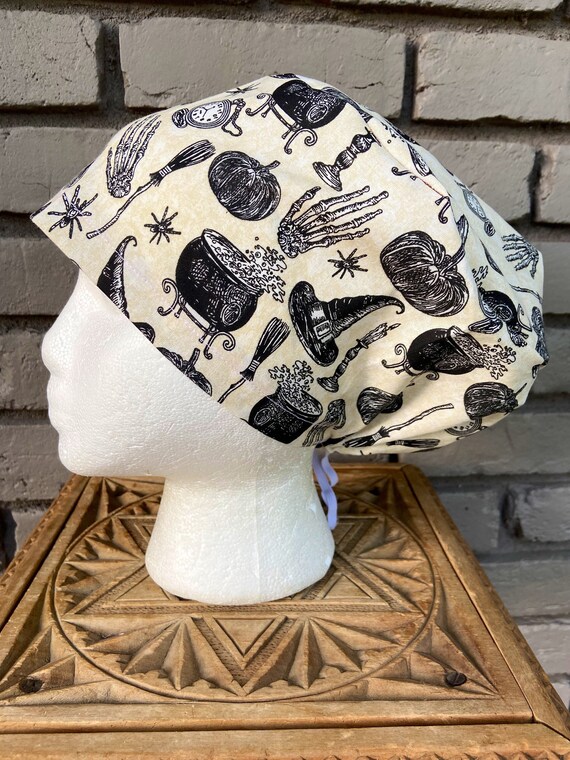 Halloween Scrub Cap, Witch, Surgical Scrub Cap, Scrub Caps for Women, Scrub Hats, Euro Pixie Toggle Hat