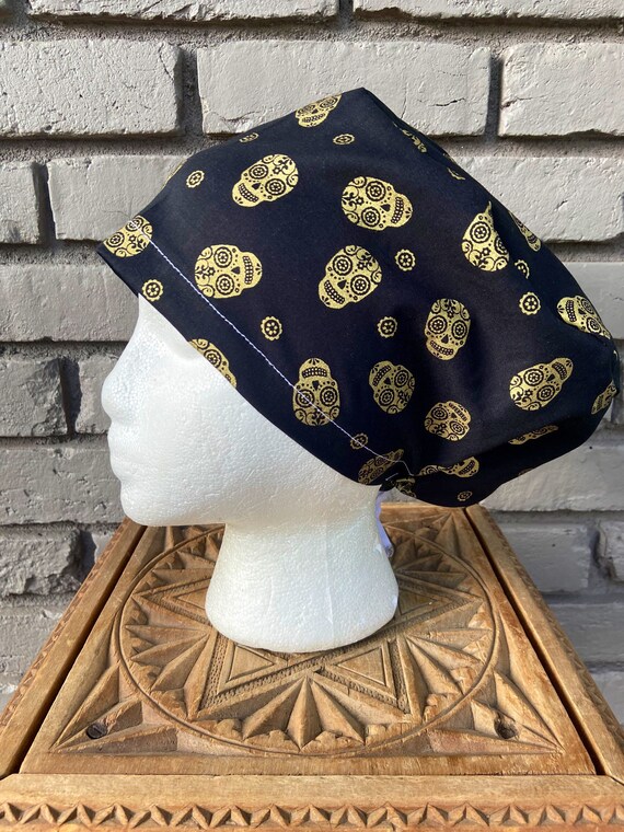 Halloween Scrub Cap, Day of the Dead Sugar Skull, Surgical Scrub Cap, Scrub Caps for Women, Scrub Hats, Euro Pixie Toggle Hat