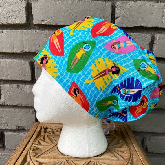 Colorful Scrub Cap, Surgical Scrub Cap, Scrub Cap for Woman, Scrub Hats, Euro Scrub Cap for Woman with Toggle, Summertime, Sun