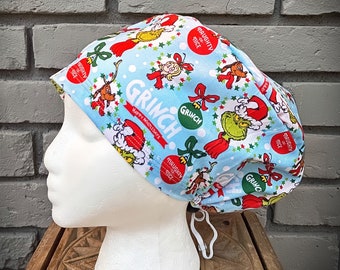 Christmas Scrub Cap, Surgical Scrub Cap, Scrub Caps for Women, Scrub Hats, Euro Scrub Cap, Scrub Cap with Buttons, Scrub Hat with Toggle
